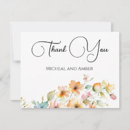  Boho Sinaasappel Roze Waterverf Wildbloemen Bedankkaart