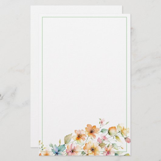  Boho Sinaasappel Roze Waterverf Wildbloemen Briefpapier (Voorkant / Achterkant)