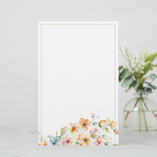  Boho Sinaasappel Roze Waterverf Wildbloemen Briefpapier (Staand voorkant)