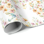  Boho Sinaasappel Roze Waterverf Wildbloemen Cadeaupapier (Rol Hoek)