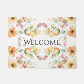 Boho Sinaasappel Roze Waterverf Wildbloemen Deurmat (Voorkant)