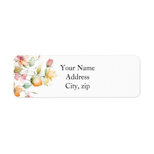 Boho Sinaasappel Roze Waterverf Wildbloemen Etiket (Voorkant)