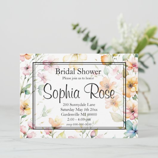  Boho Sinaasappel Roze Waterverf Wildbloemen Kaart (Staand voorkant)