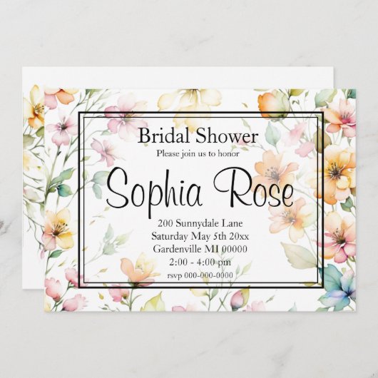  Boho Sinaasappel Roze Waterverf Wildbloemen Kaart (Voorkant / Achterkant)