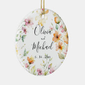  Boho Sinaasappel Roze Waterverf Wildbloemen Keramisch Ornament (Rechts)