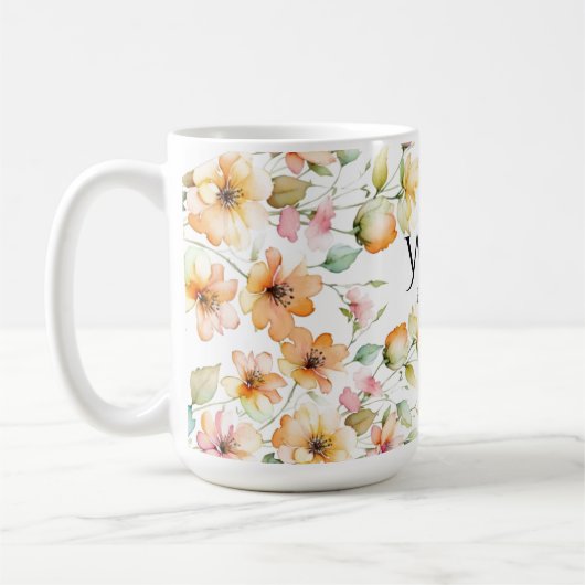  Boho Sinaasappel Roze Waterverf Wildbloemen Koffiemok (Links)