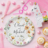  Boho Sinaasappel Roze Waterverf Wildbloemen Papieren Bordje (Feest)