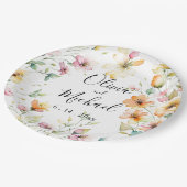  Boho Sinaasappel Roze Waterverf Wildbloemen Papieren Bordje (Gekanteld)