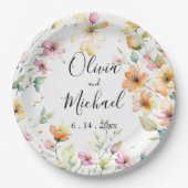  Boho Sinaasappel Roze Waterverf Wildbloemen Papieren Bordje (Voorkant)