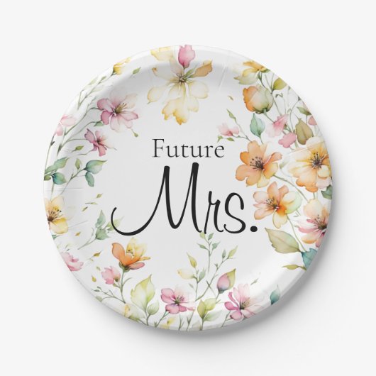  Boho Sinaasappel Roze Waterverf Wildbloemen Papieren Bordje (Voorkant)