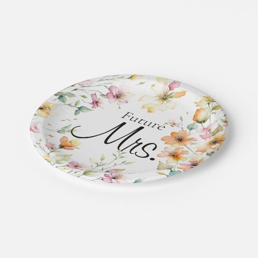  Boho Sinaasappel Roze Waterverf Wildbloemen Papieren Bordje (Gekanteld)