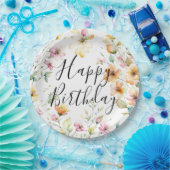  Boho Sinaasappel Roze Waterverf Wildbloemen Papieren Bordje (Feest)