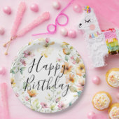  Boho Sinaasappel Roze Waterverf Wildbloemen Papieren Bordje (Feest)