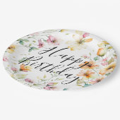  Boho Sinaasappel Roze Waterverf Wildbloemen Papieren Bordje (Gekanteld)