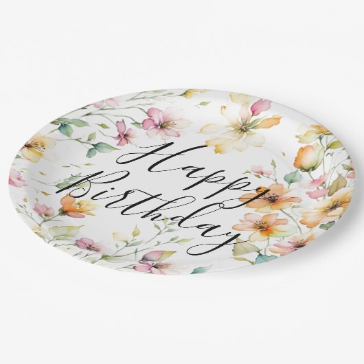  Boho Sinaasappel Roze Waterverf Wildbloemen Papieren Bordje (Gekanteld)