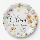  Boho Sinaasappel Roze Waterverf Wildbloemen Papieren Bordje (Voorkant)