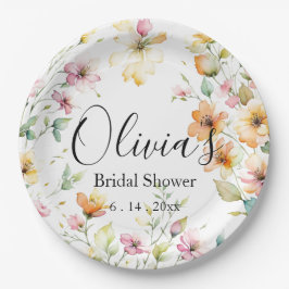  Boho Sinaasappel Roze Waterverf Wildbloemen Papieren Bordje