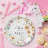  Boho Sinaasappel Roze Waterverf Wildbloemen Papieren Bordje (Feest)