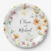 Boho Sinaasappel Roze Waterverf Wildbloemen Papieren Bordje (Voorkant)