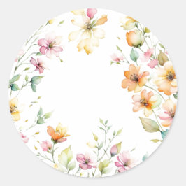  Boho Sinaasappel Roze Waterverf Wildbloemen Ronde Sticker