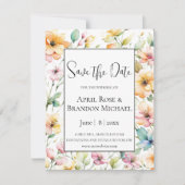  Boho Sinaasappel Roze Waterverf Wildbloemen Save The Date (Voorkant)