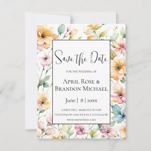  Boho Sinaasappel Roze Waterverf Wildbloemen Save The Date (Voorkant)