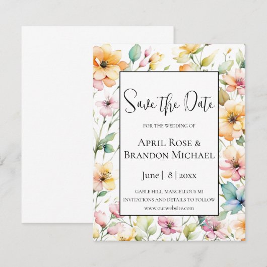 Boho Sinaasappel Roze Waterverf Wildbloemen Save The Date (Voorkant / Achterkant)