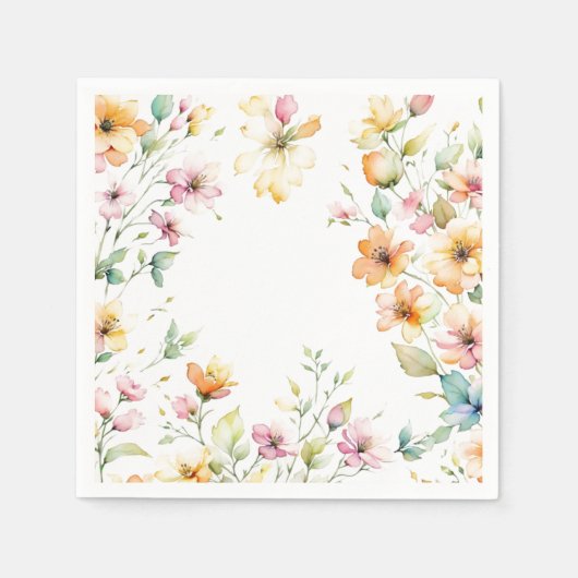  Boho Sinaasappel Roze Waterverf Wildbloemen Servet (Voorkant)