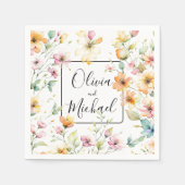  Boho Sinaasappel Roze Waterverf Wildbloemen Servet (Voorkant)