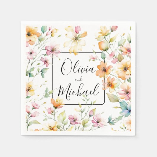  Boho Sinaasappel Roze Waterverf Wildbloemen Servet (Voorkant)