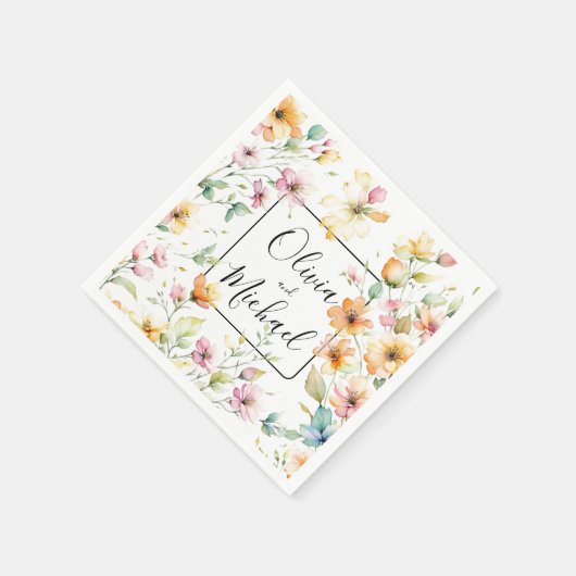  Boho Sinaasappel Roze Waterverf Wildbloemen Servet (Hoek)