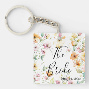 Boho Sinaasappel Roze Waterverf Wildbloemen Sleutelhanger