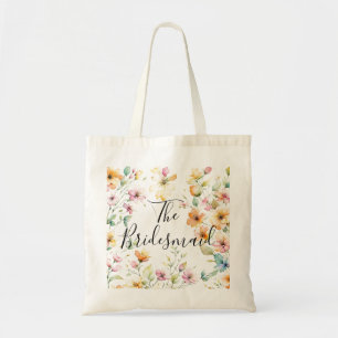 Boho Sinaasappel Roze Waterverf Wildbloemen Tote Bag