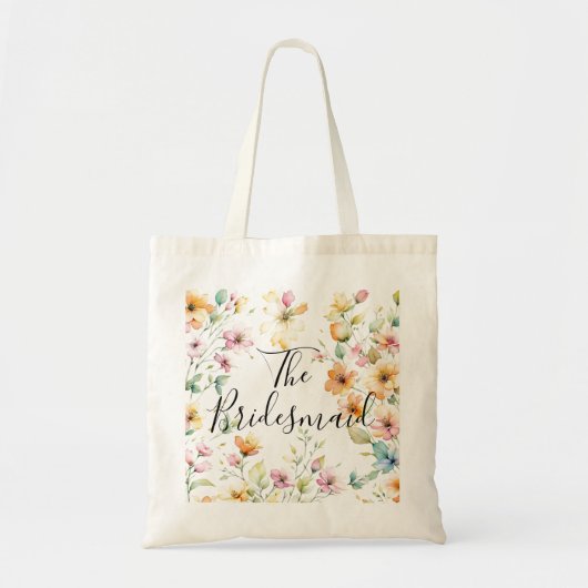  Boho Sinaasappel Roze Waterverf Wildbloemen Tote Bag (Voorkant)