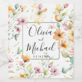 Boho Sinaasappel Roze Waterverf Wildbloemen Wijn Etiket (Enkel label)