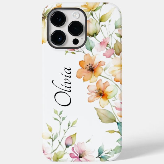 Boho Sinaasappel Roze Waterverf Wildflower Ca Case-Mate iPhone Case (Achterkant)