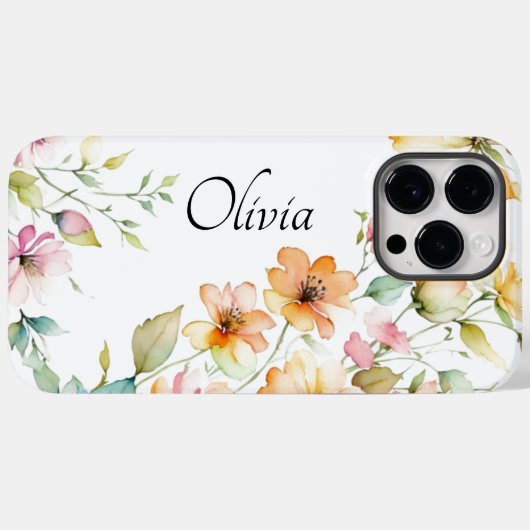 Boho Sinaasappel Roze Waterverf Wildflower Ca Case-Mate iPhone Case (Achterkant (horizontaal))