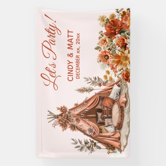 Boho Sinaasappel Tent Wildflowers Wedding Spandoek (Verticaal)