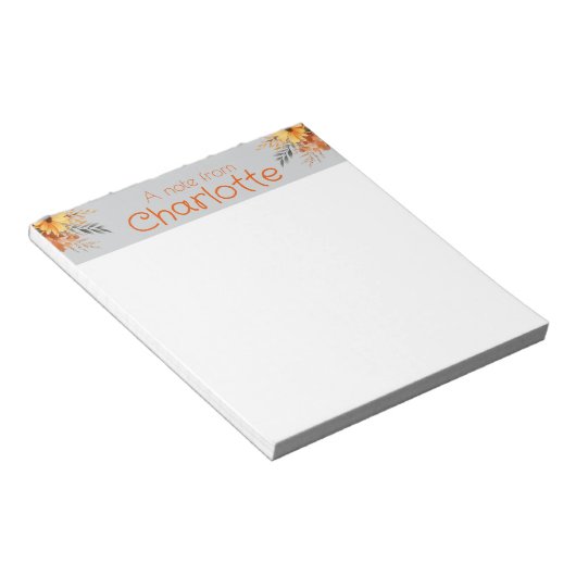 Boho  sinaasappel zonnebloem waterverf grijs notitieblok (Schuin)