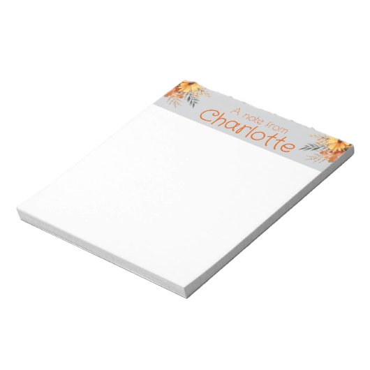 Boho sinaasappel zonnebloem waterverf grijs notitieblok (Linkerzijde)