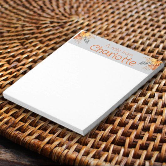 Boho  sinaasappel zonnebloem waterverf grijs notitieblok