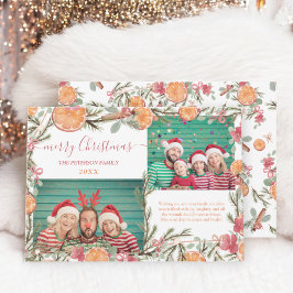 Boho Sinaasappels dennentak 2 foto's Vrolijk kerst Feestdagenkaart