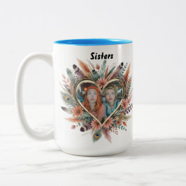 Boho Sister Mug with Floral Heart & Names Mok