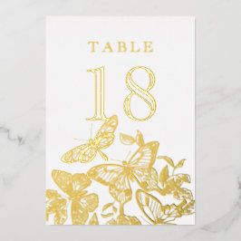 Boho Sketched Butterflies Gold Table Numbers Folie Uitnodiging
