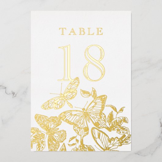 Boho Sketched Butterflies Gold Table Numbers Folie Uitnodiging (Voorkant)