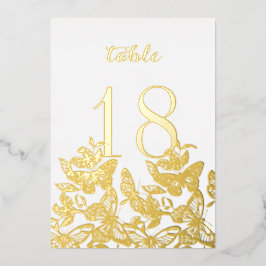Boho Sketched Butterflies Gold Table Numbers Folie Uitnodiging