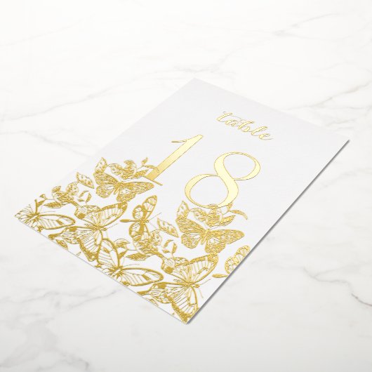 Boho Sketched Butterflies Gold Table Numbers Folie Uitnodiging (Gedraaid)