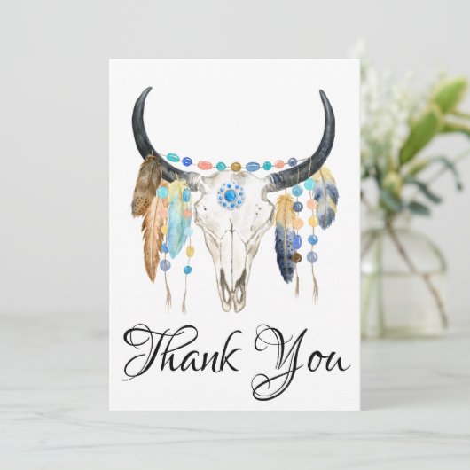 Boho Skull Dank je Flat Kaart (Staand voorkant)