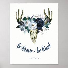 Boho Skull en Blue Peonies | Wees moedig, wees aar Poster