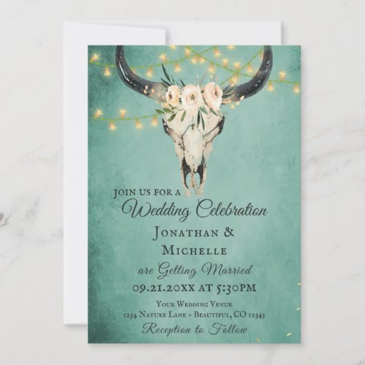 Boho Skull en Lichten Turquoise in één bruiloft Kaart (Voorkant)